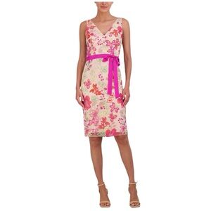NWT Eliza J Women's Embroidered Pink Orange Cream Cocktail Dress Womens Size 12